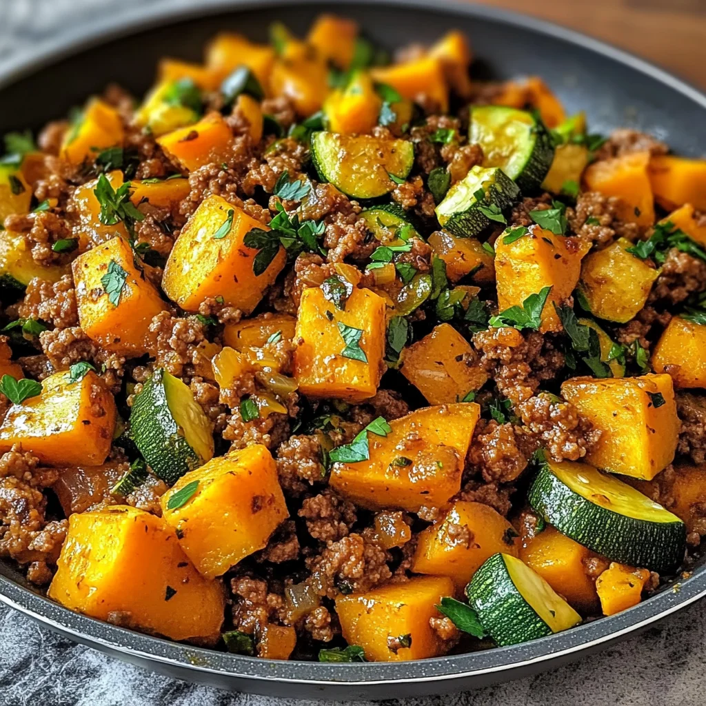Ground Beef Zucchini Sweet Potato Skillet