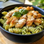 Pesto Pasta with Crispy Parmesan Chicken