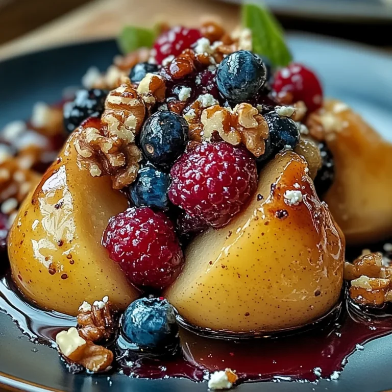 Baked Pears with Berries, Honey, Walnuts & Blue Cheese
