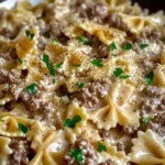 Creamy Parmesan Garlic Beef Bowtie Pasta