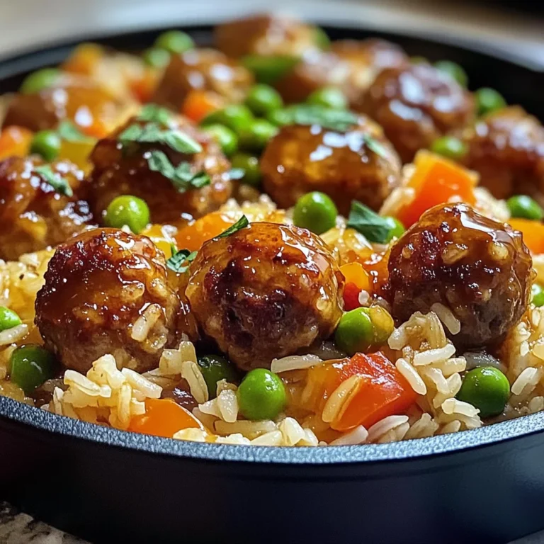 Honey Garlic Meatball Rice Bake
