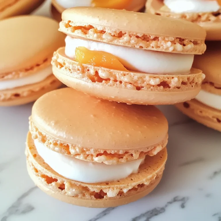 Peach Macarons with Fresh Peaches and Cream
