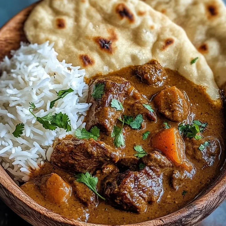 Beef Coconut Curry with Fragrant Rice and Warm Naan