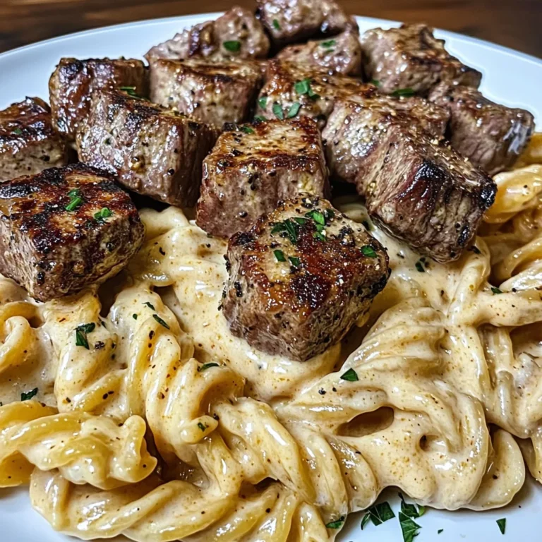 Creamy Garlic Butter Steak Bites with Spicy Cajun Alfredo Twisted Pasta