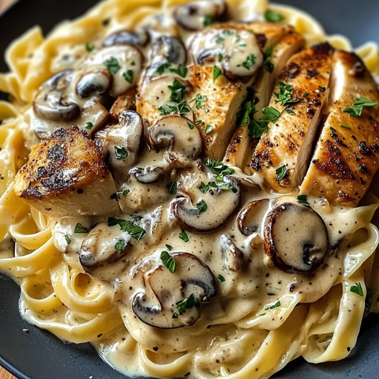 Creamy Garlic Mushroom Chicken Fettuccine