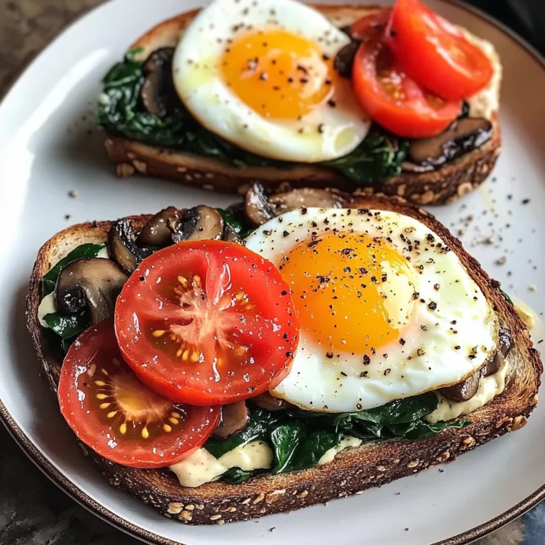 Creamy Tomato & Mushroom Toast Plate with Jammy Eggs & Spinach