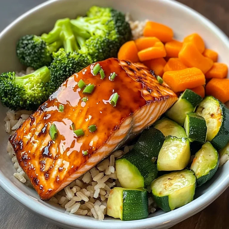 Honey-Glazed Salmon Bowl with Brown Rice & Steamed Veggies