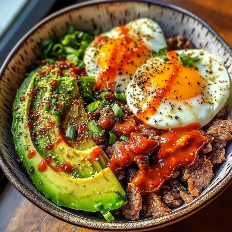 Spicy Avocado & Beef Protein Bowl with Fried Eggs