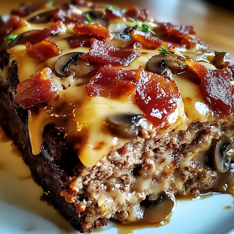 Turkey Bacon Mushroom Swiss Cheese Meatloaf – Easy & Juicy