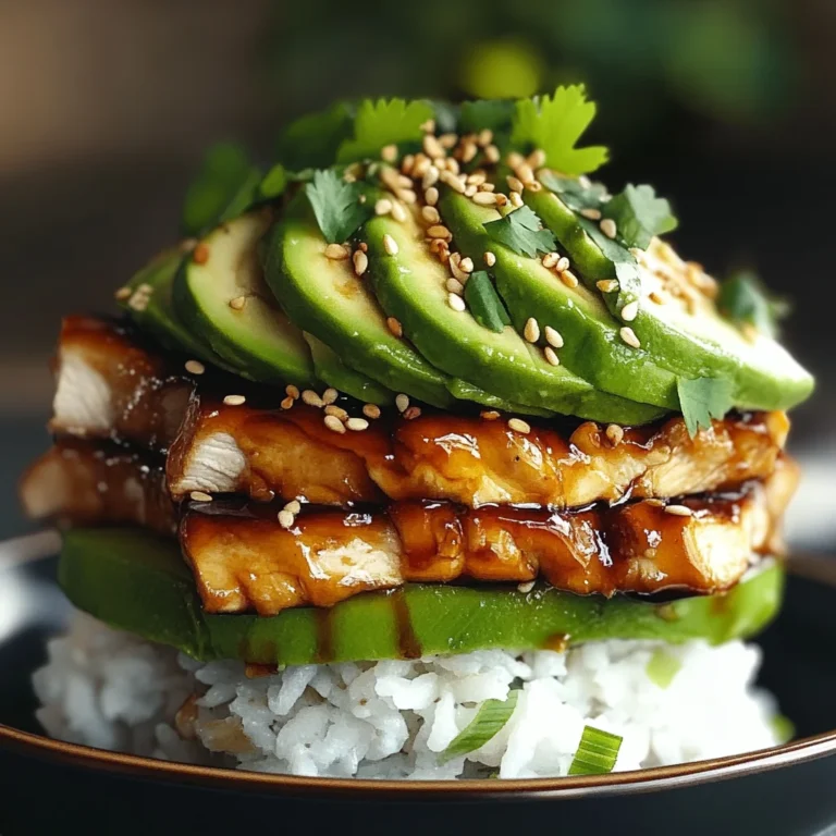 Teriyaki Chicken Avocado Rice Stack